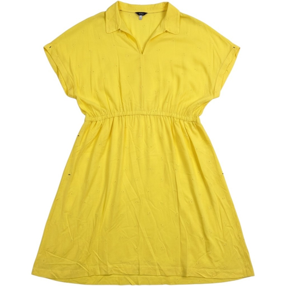 Joules Yellow Eyelet Midi Dress Womens 16 Short Sleeve V-Neck Elastic Waist